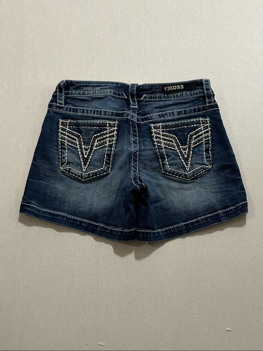 Vigoss Dark Blue Embroidered Back-Pocket Denim Shorts
